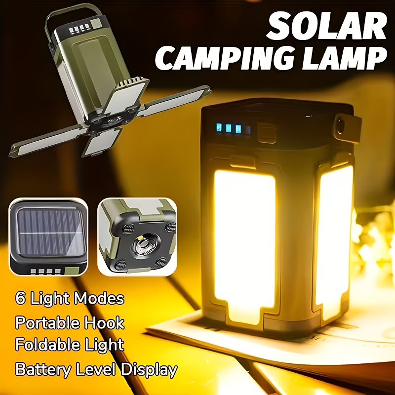 Outdoor Power For Lights - ソーラー充電式折りたたみ式2000mAhパワーバンク付き屋外ポータブルキャンプライト、インテリジェントディスプレイ搭載ポータブル吊り下げテントライト