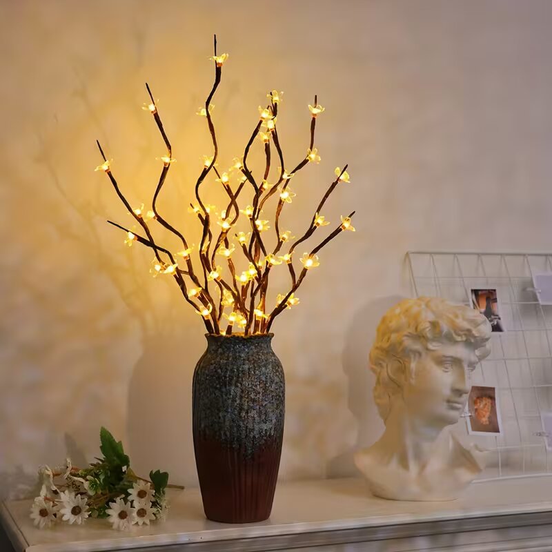 Outdoor Power For Lights - 1/2PC 20LED 桜の枝ライト屋内屋外ホームデコレーションランプロマンチックな電池式テーブルライト花瓶用
