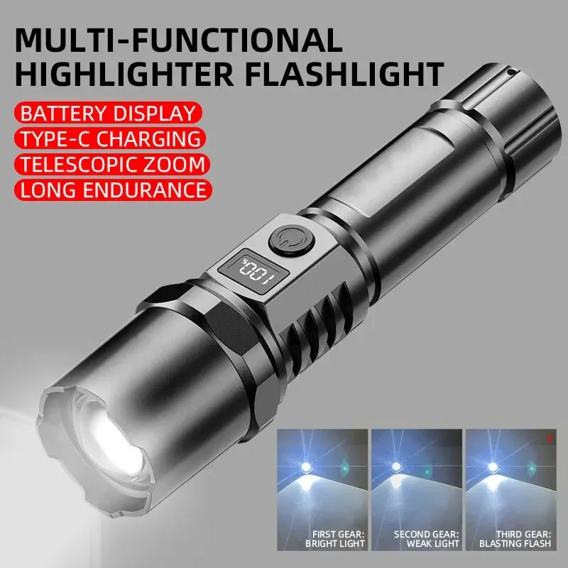 強力な LED ハンドヘルド懐中電灯ポータブル充電式伸縮ズー - Outdoor Power For Lights のレビューと価格