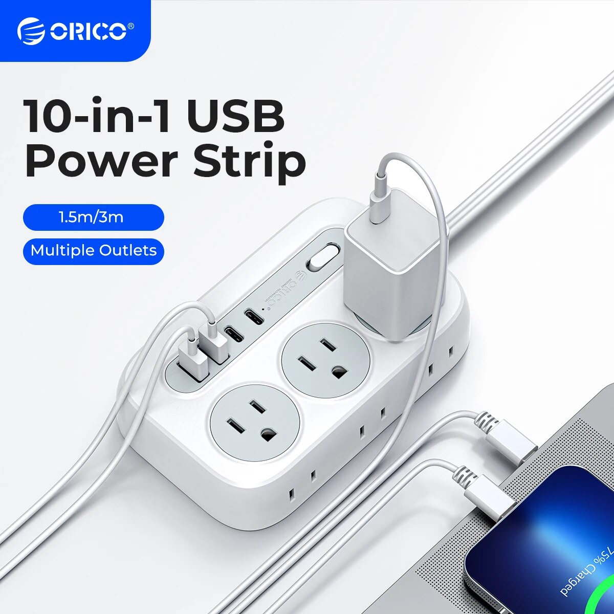 Orico-家庭用および屋外用の拡張コード,6ソケット,2  - Outdoor Usb Power Strip のレビューと価格