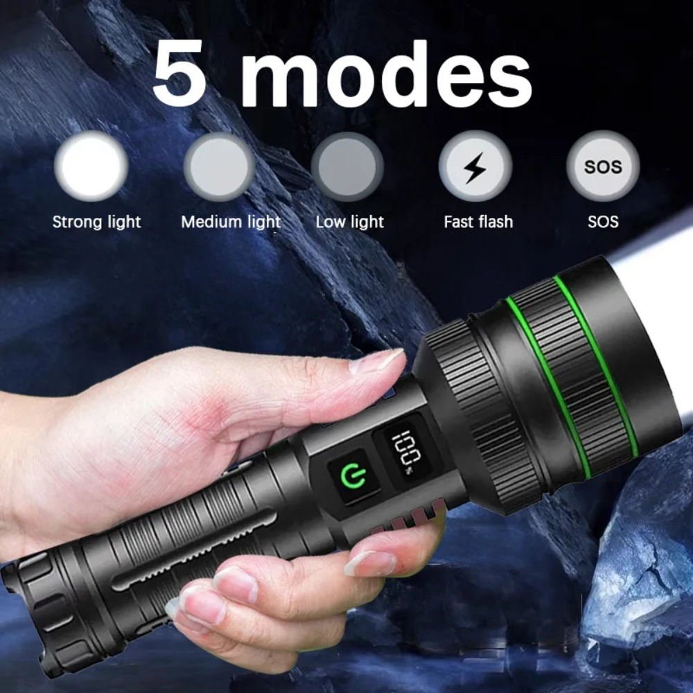 強力な LED 懐中電灯ズーム可能 Type-C 充電式防水 - Outdoor Power For Lights のレビューと価格